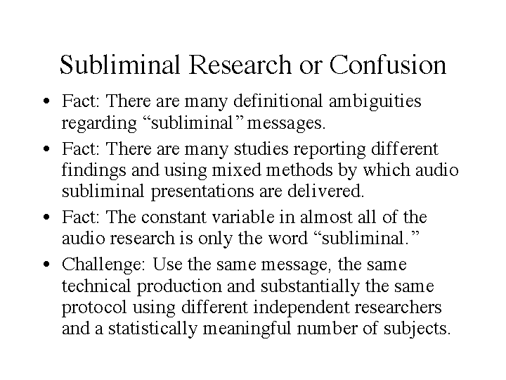 Subliminal Reserach or Confusion